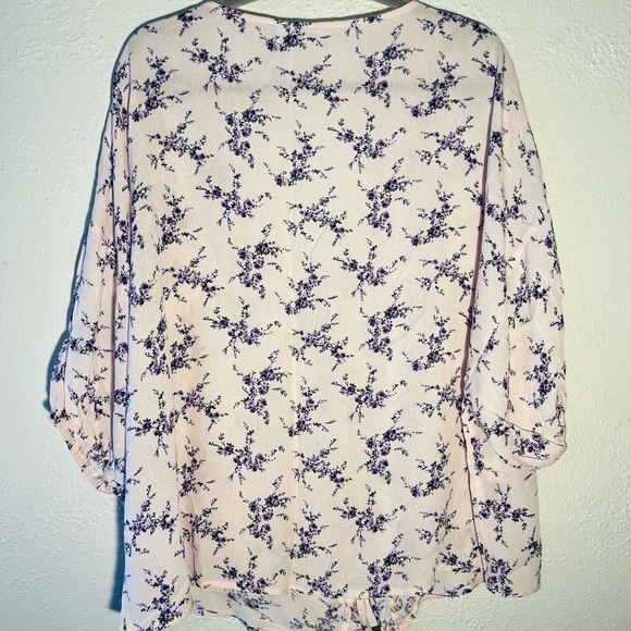M Fasis Blouse Plus Size 3x Floral Button Up Pink Boho 3/4 Sleeve Front Tie NWT - Picture 2 of 8